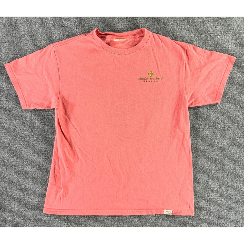 Simply Southern Happy Camper T-Shirt Coral Pink Graphic Tee Youth Large